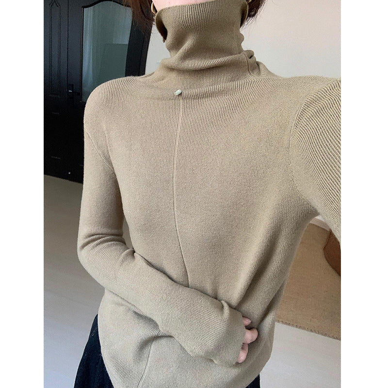 Natalie High Neck Solid Slim Fit Knitted Woman Sweater