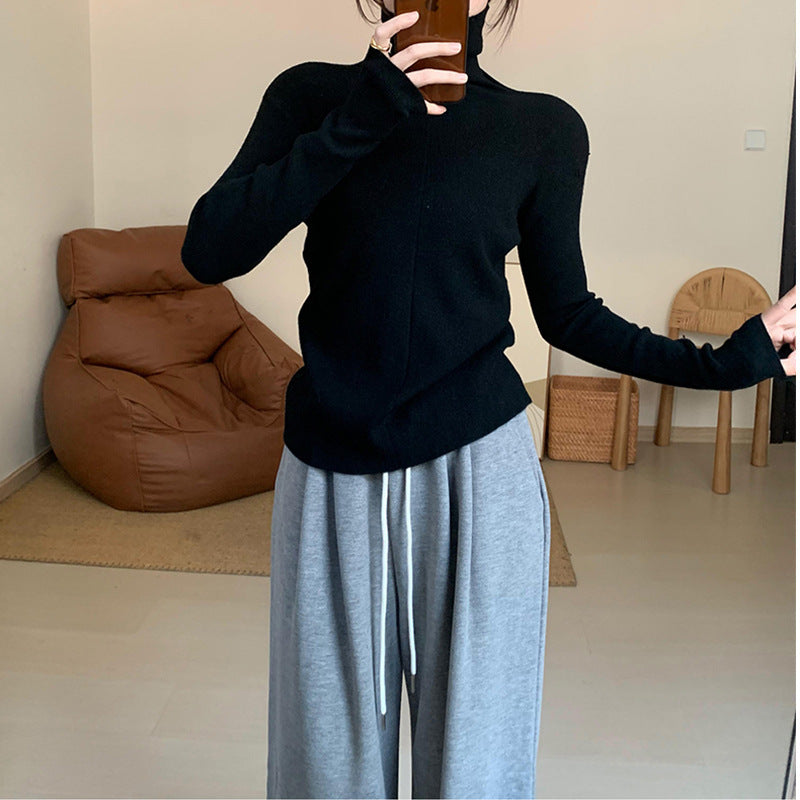 Natalie High Neck Solid Slim Fit Knitted Woman Sweater