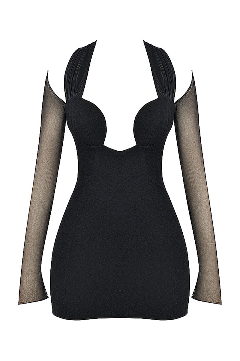 Jennifer Mesh Strapless Long Sleeve Sexy Mini Dress