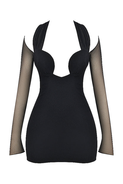 Jennifer Mesh Strapless Long Sleeve Sexy Mini Dress