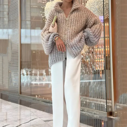 Faith Turndown Collar Long Sleeve Women Sweater