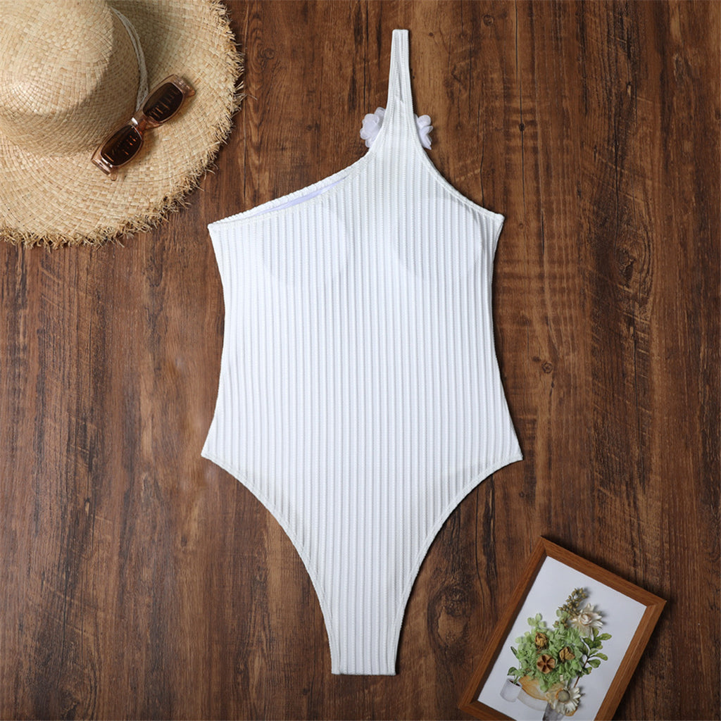 Gloria 3D Flowers Cut Out One Shoulder Monokini