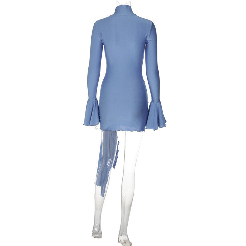 Sue Woman Flare Long Sleeve Draped Sexy Mini Dress