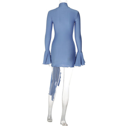 Sue Woman Flare Long Sleeve Draped Sexy Mini Dress