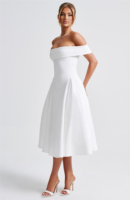 Rebecca Woman Off-shoulder Backless Sexy Midi Dress