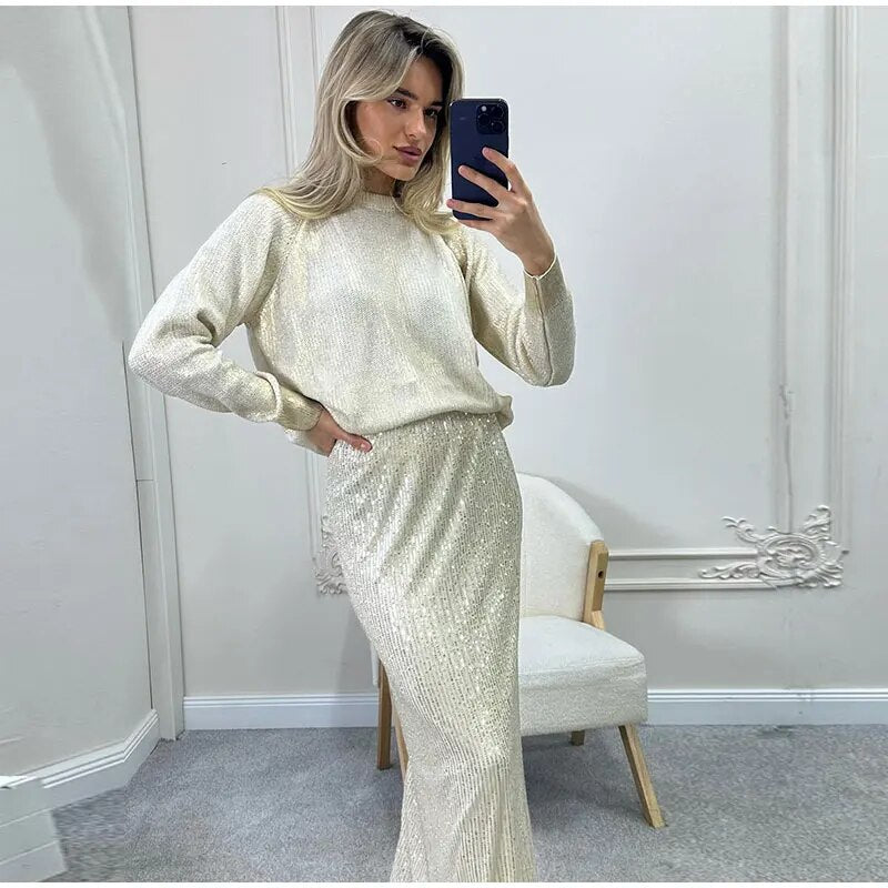 Tammy Sparkling Metallic Color Knit Women Sweater