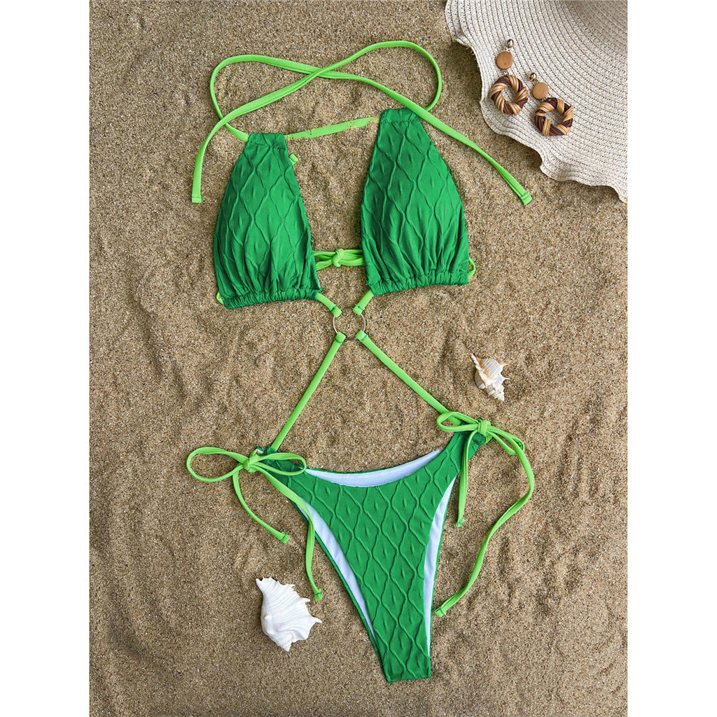 Eliza Wrinkled Halter Backless Cut Out Bikini