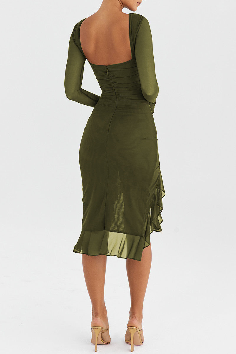 Jamie Ruffle Ruched Midi Dress