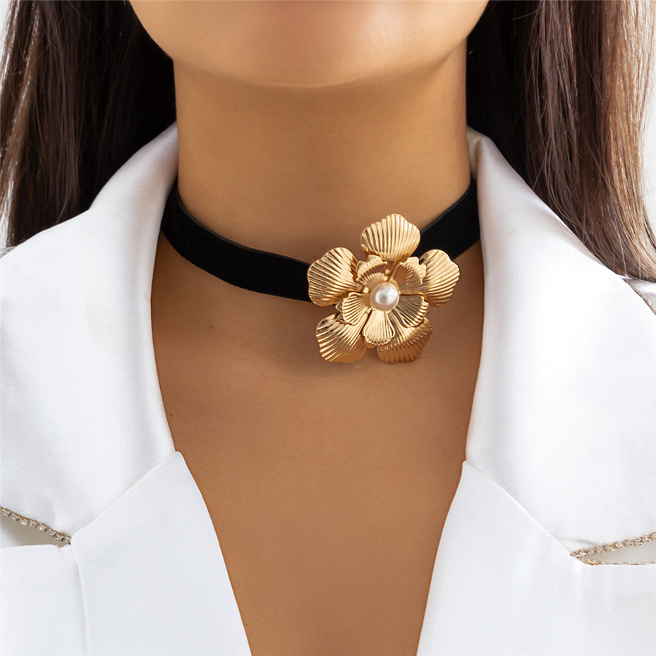 Vanessa Velvet Rose Flower Choker Necklace