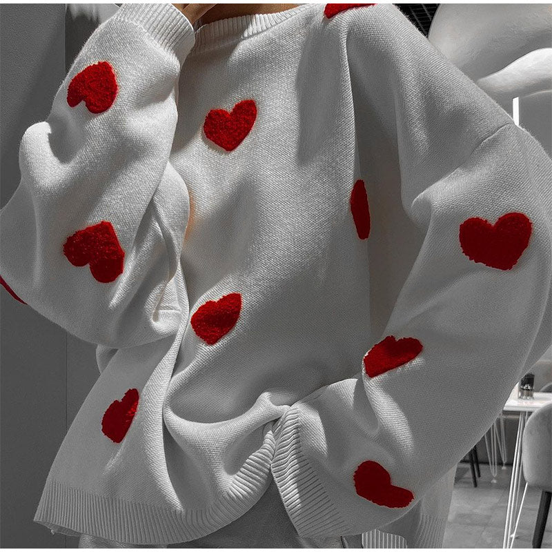 Lucy Oversized Love Heart O Neck Knit Women Sweater