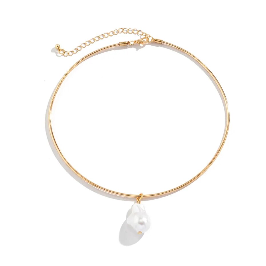 Nicole Pearl Pendant Torques Choker Necklace