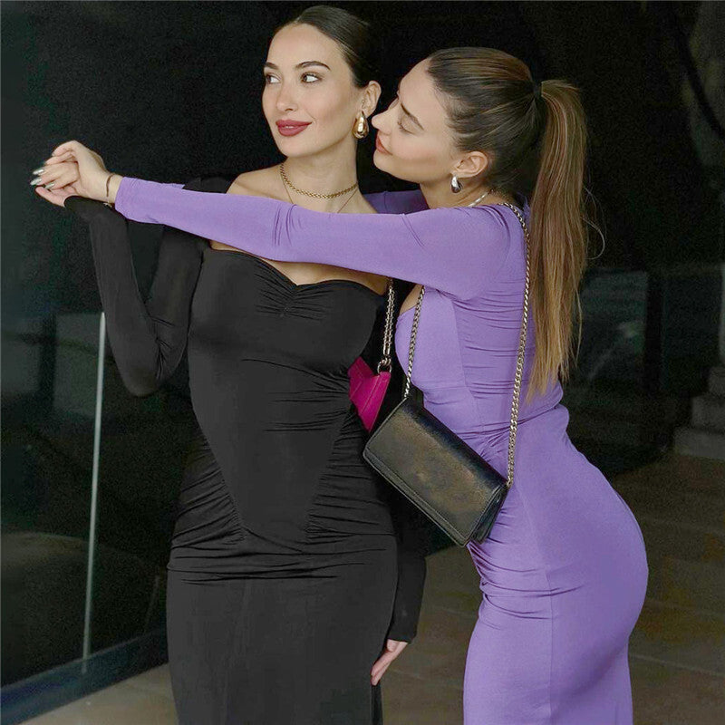 Pamela Square Collar Long Sleeve Sexy Long Dress