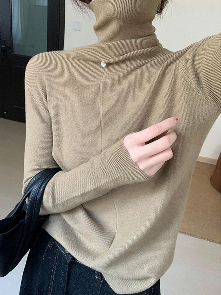 Natalie High Neck Solid Slim Fit Knitted Woman Sweater