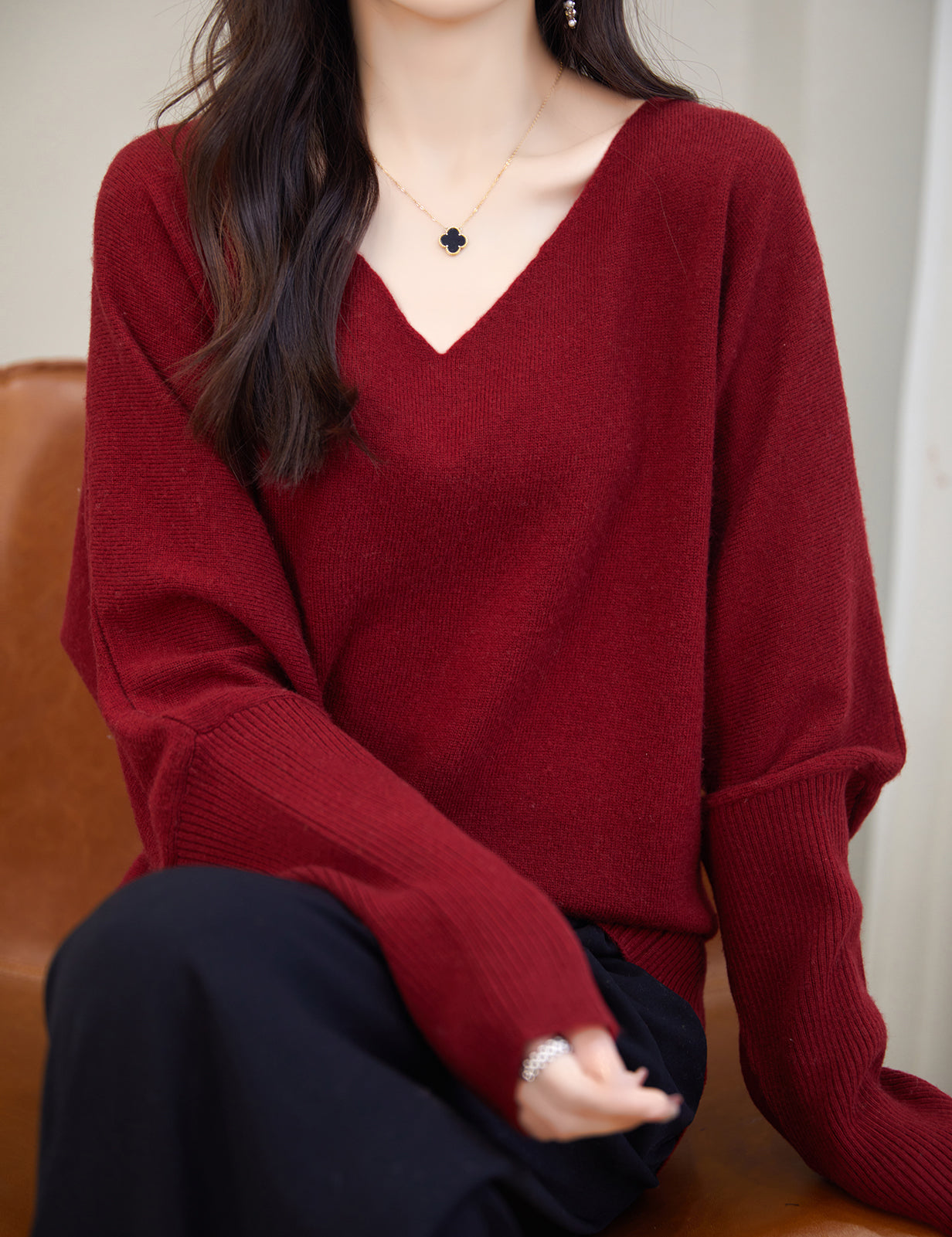 Jade Woman V Neck Long Sleeve Sweater