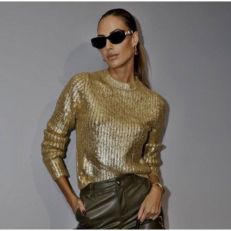 Maria Fashion Gold O Neck Women Sweater