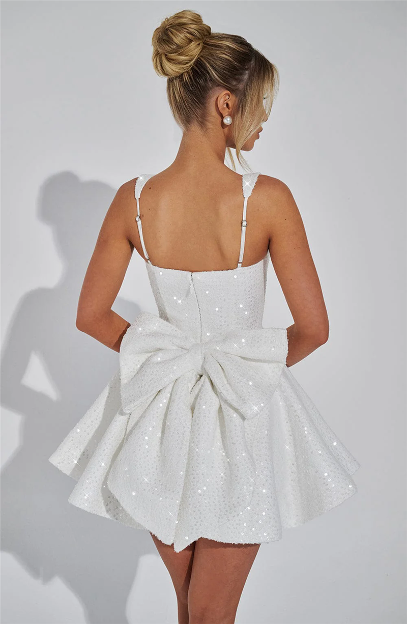 Bonnie Sequins Bow Backless Sexy Mini Dress