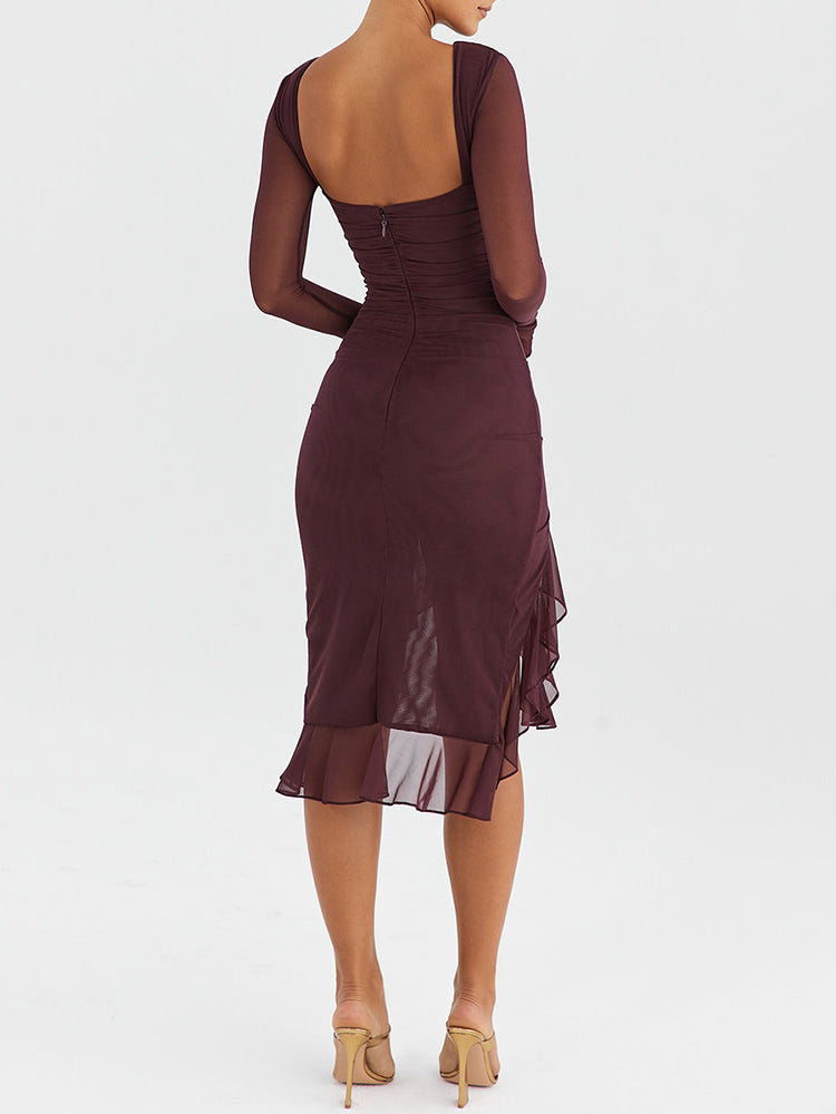 Jamie Ruffle Ruched Midi Dress