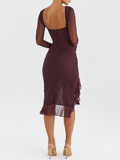 Jamie Ruffle Ruched Midi Dress