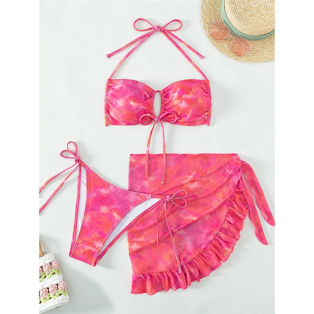 Ruby With Sarong Tie Dye Ruffled Frilled Bikini