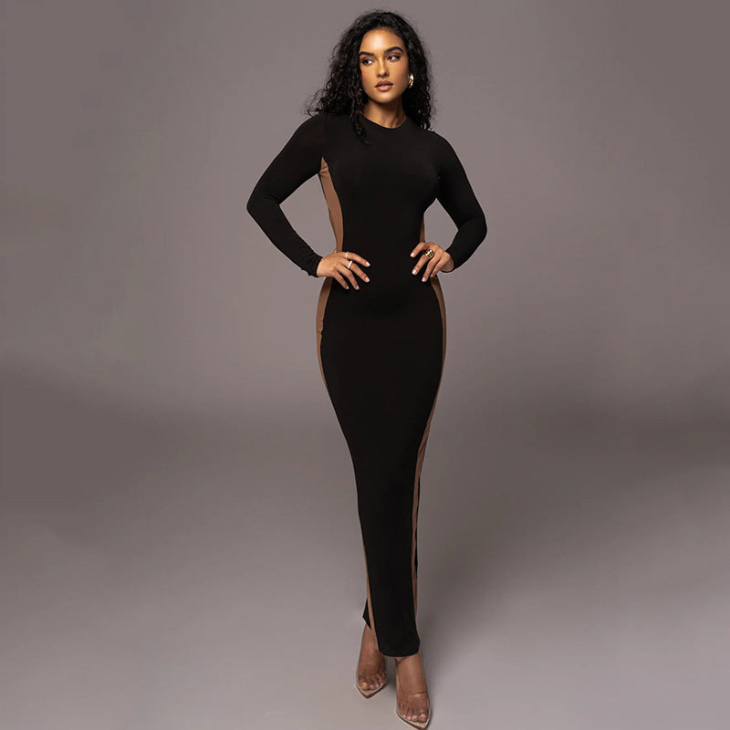 Jamie Hollow Out Contrast Color Bodycon Maxi Dress