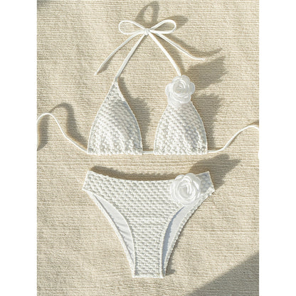 Martha 3D Flowers Halter Wrinkled Bikini