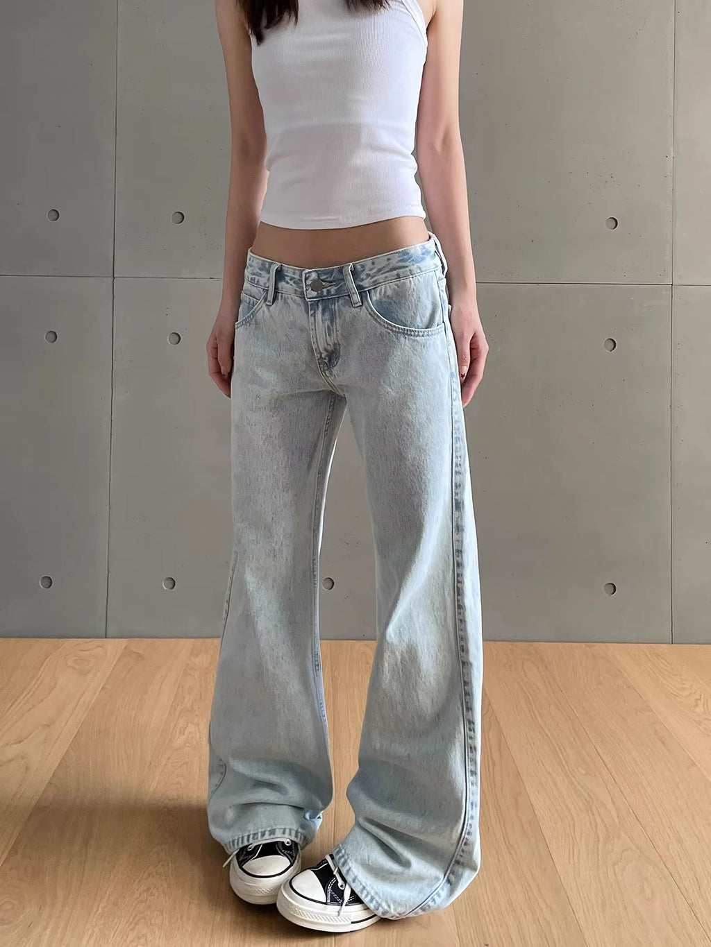 Y2K Low Rise Washed Jeans - Vintage Solid Trousers