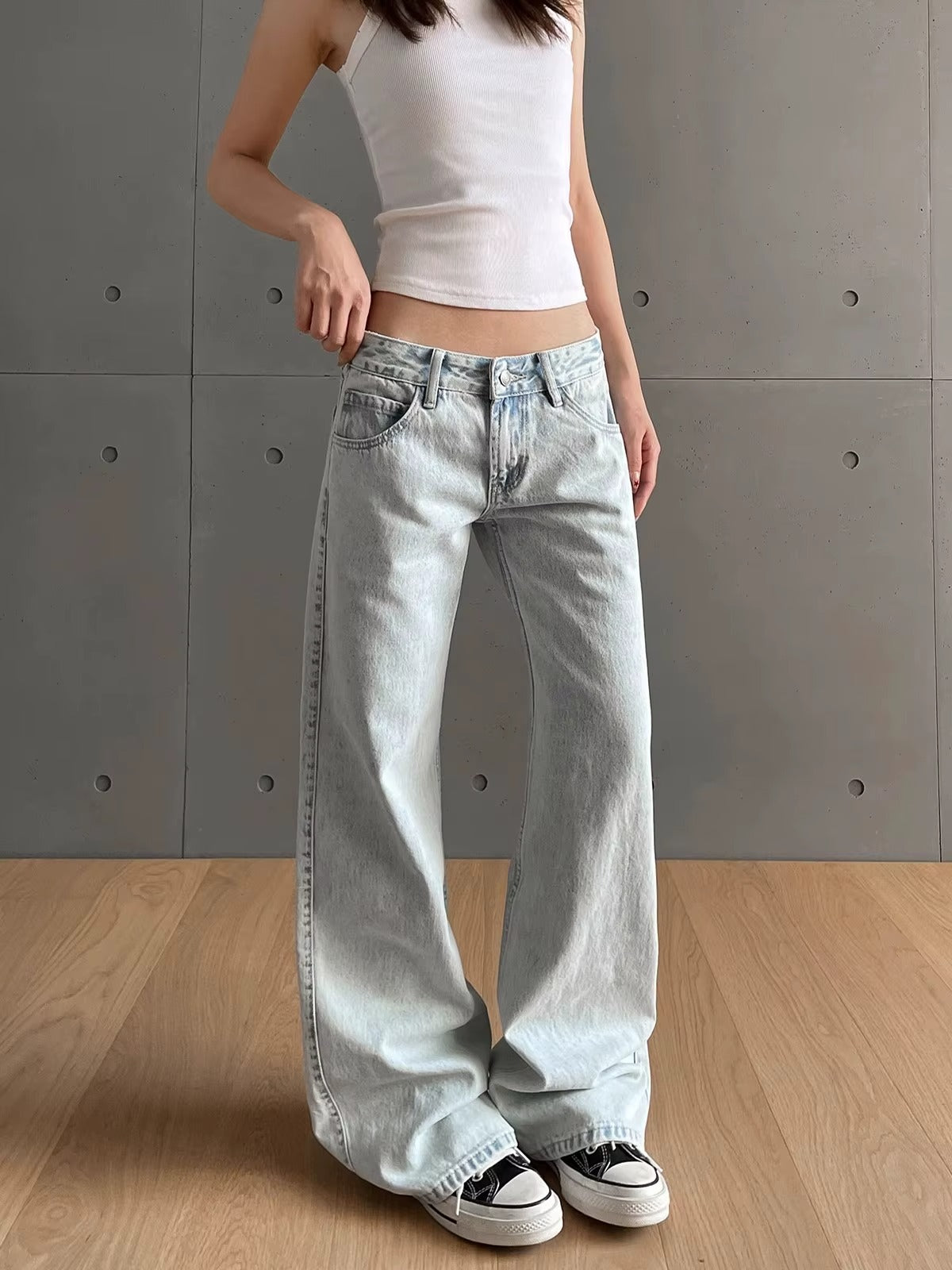 Y2K Low Rise Washed Jeans - Vintage Solid Trousers