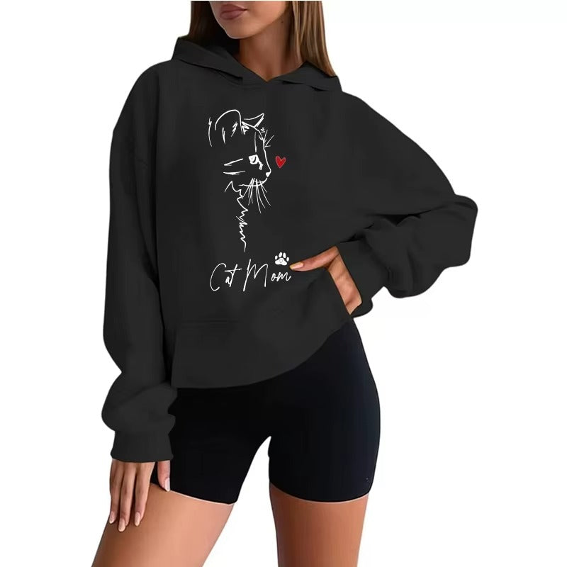 Cozy Cat Mom Hoodie: Y2K Vintage Graphic Sweatshirt for Women