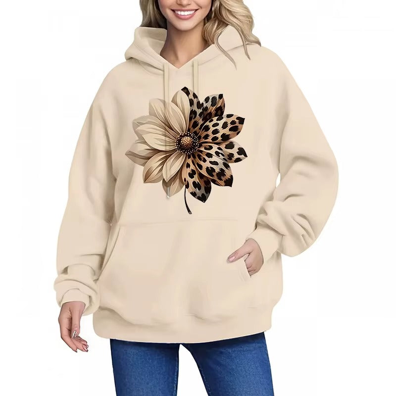 Vintage Bloom Hoodie: Women's 90s Leopard & Floral Print Sweatshirt