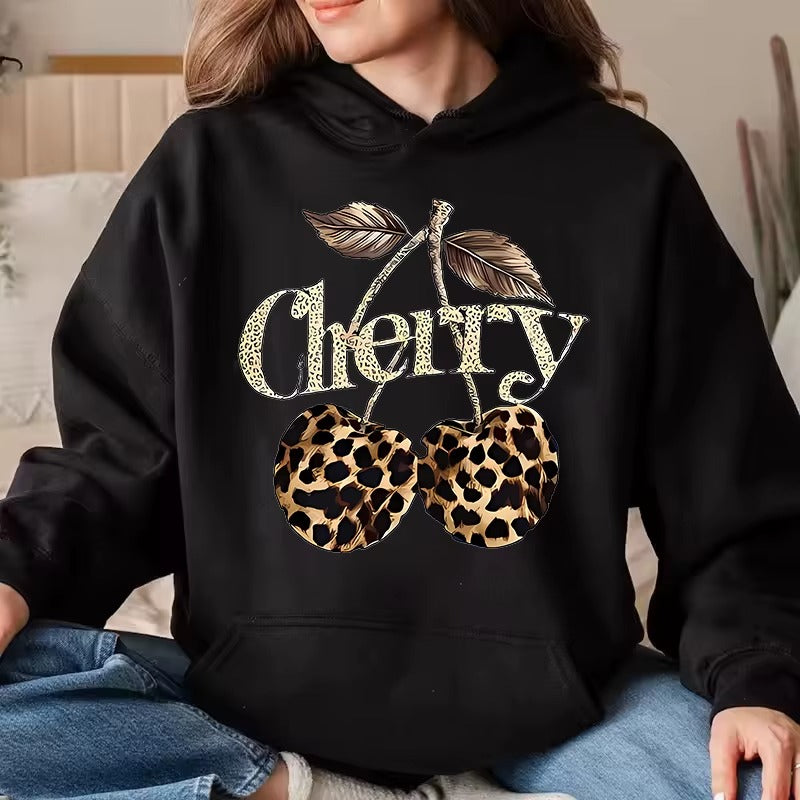 Playful Leopard & Cherry Print Women's Hoodie