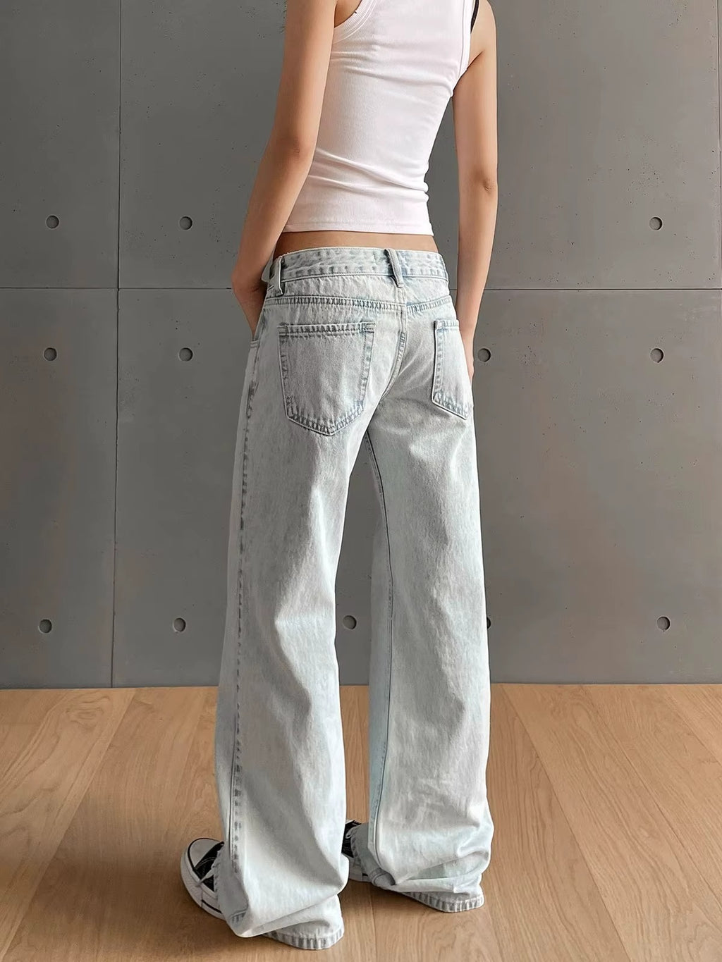 Y2K Low Rise Washed Jeans - Vintage Solid Trousers