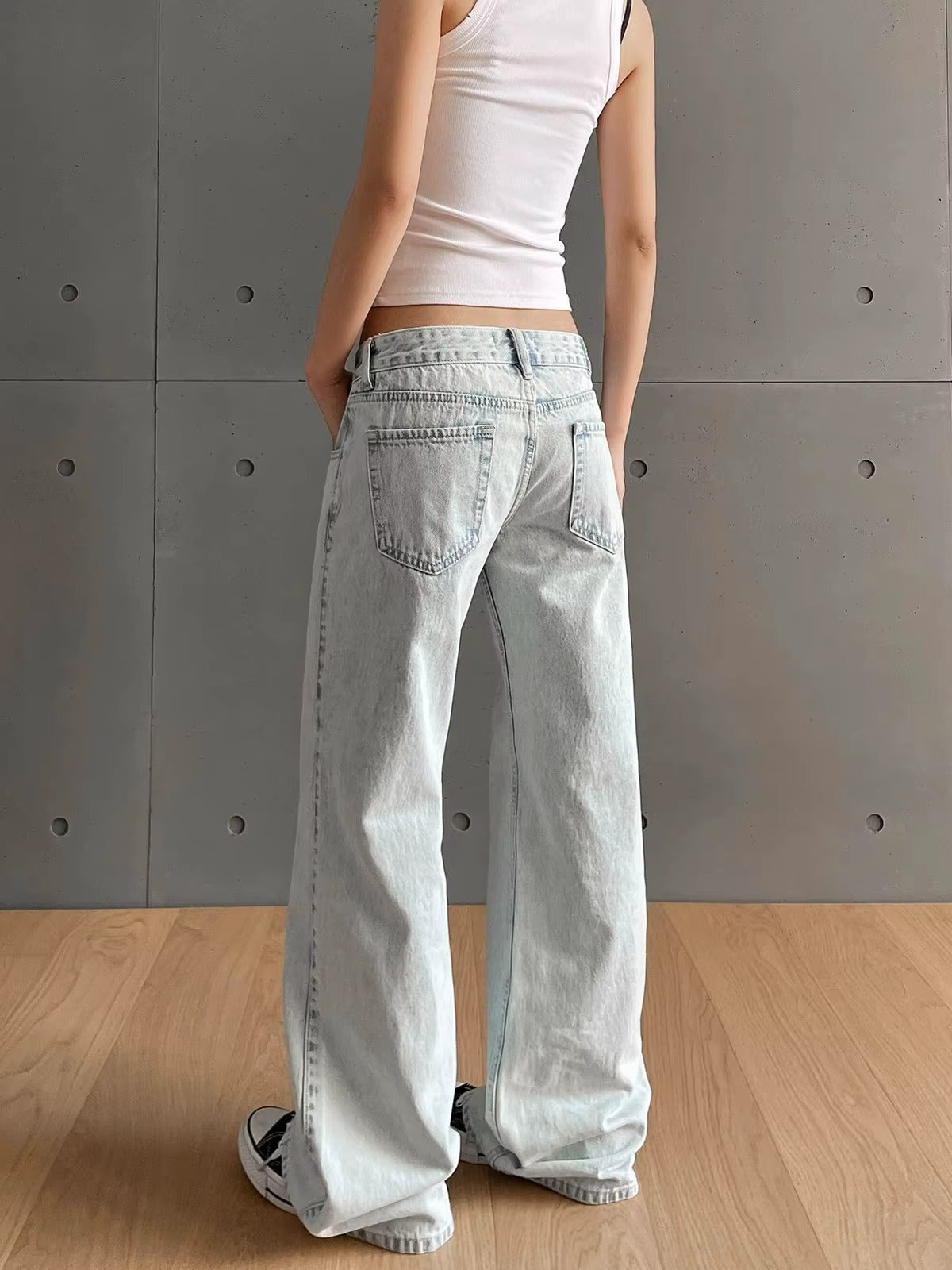 Y2K Low Rise Washed Jeans - Vintage Solid Trousers
