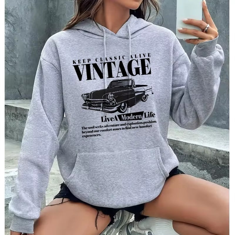 Retro Ride Hoodie: Vintage Car & "Keep Classic Alive" Graphic