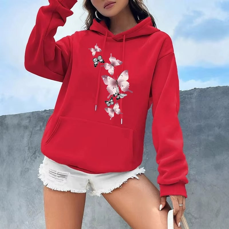 Women's Vintage Butterfly Floral Print Hoodie