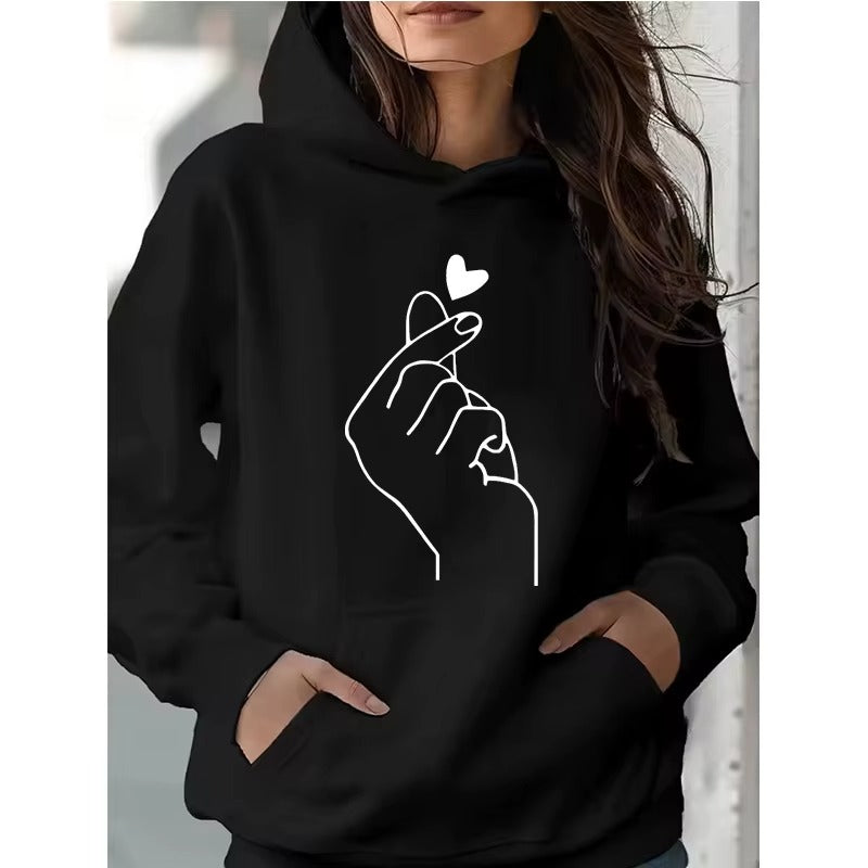 Y2k Vintage Graphic Hoodie with Finger Heart Print