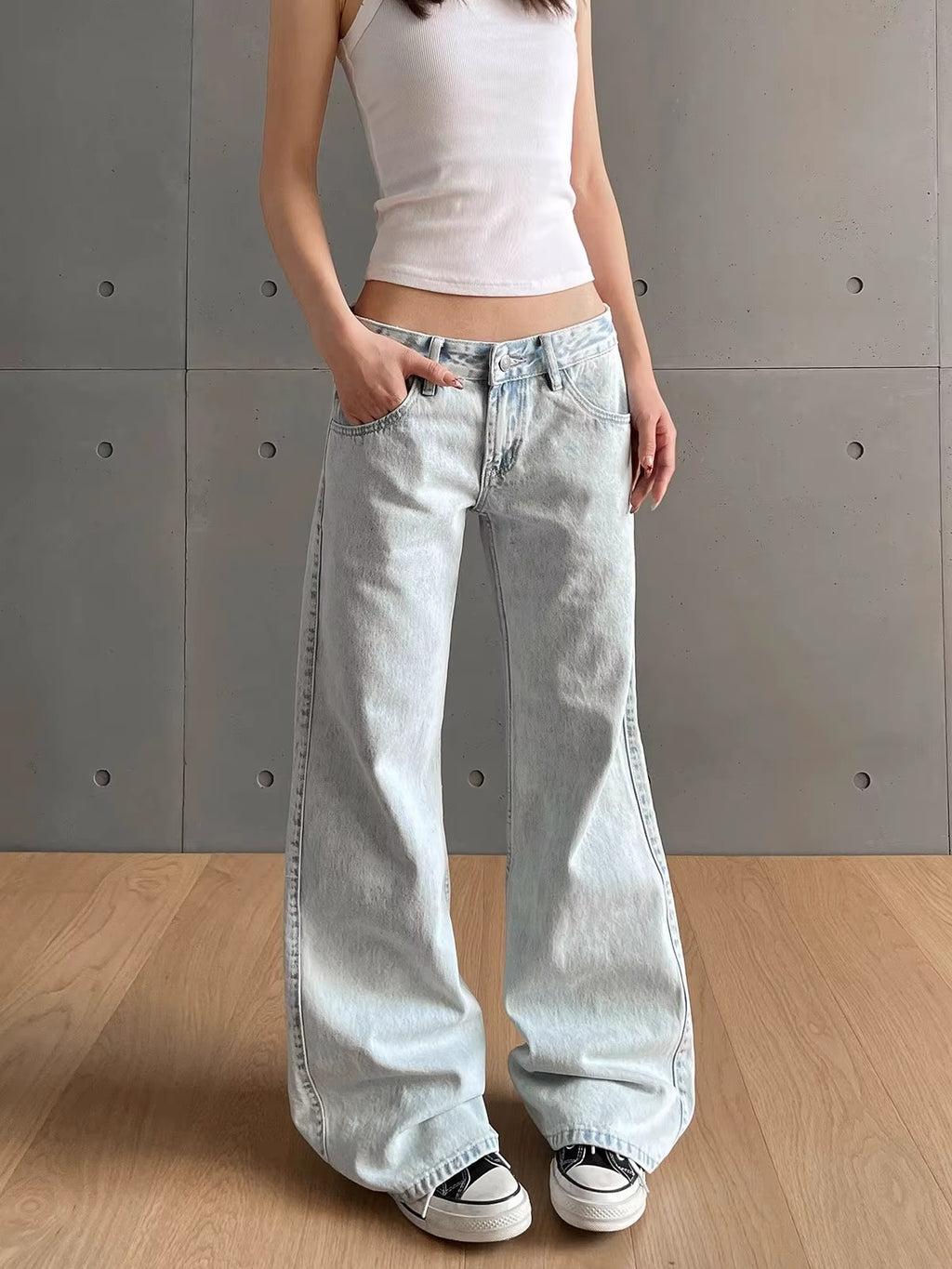 Y2K Low Rise Washed Jeans - Vintage Solid Trousers