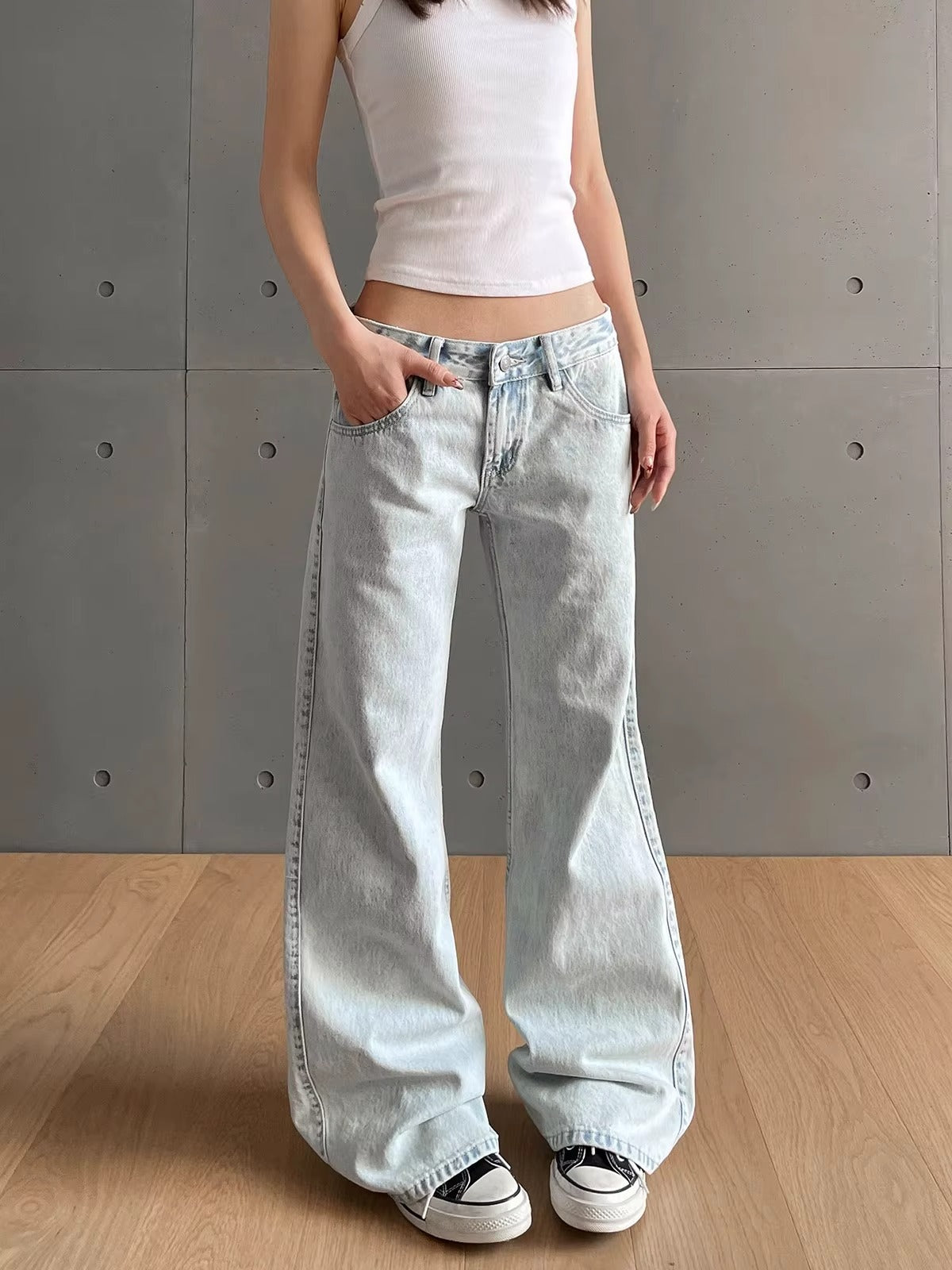 Y2K Low Rise Washed Jeans - Vintage Solid Trousers