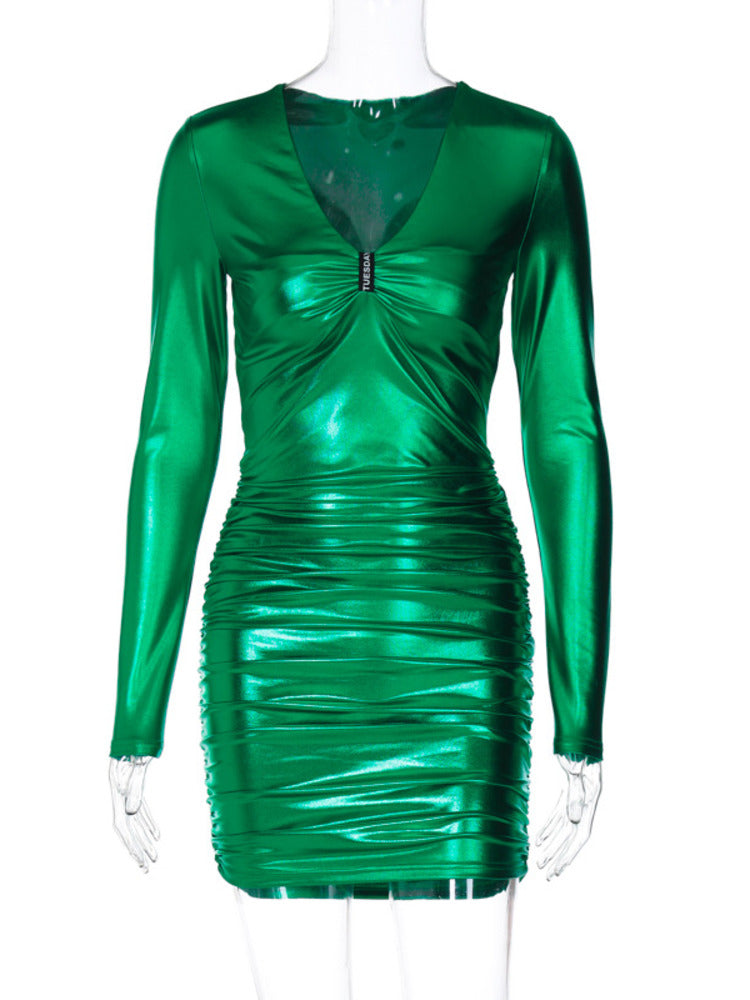 Lori Green V Neck Long Sleeve Sexy Mini Dress