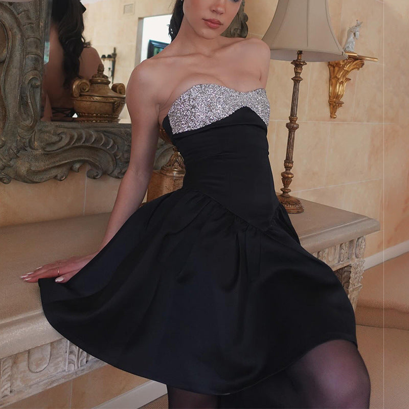 Nancy Sequins Sparkle Strapless Mini Dress