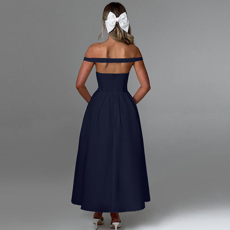 Audrey Off-shoulder Backless Pleated Maxi Dress