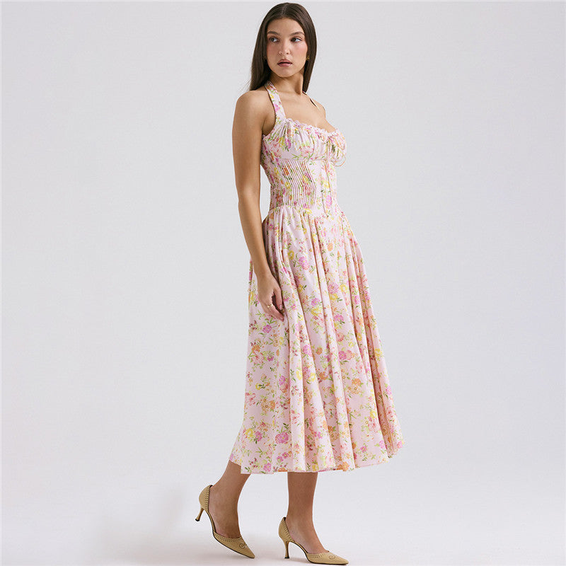 Tina Floral Print A-line Sexy Midi Dress