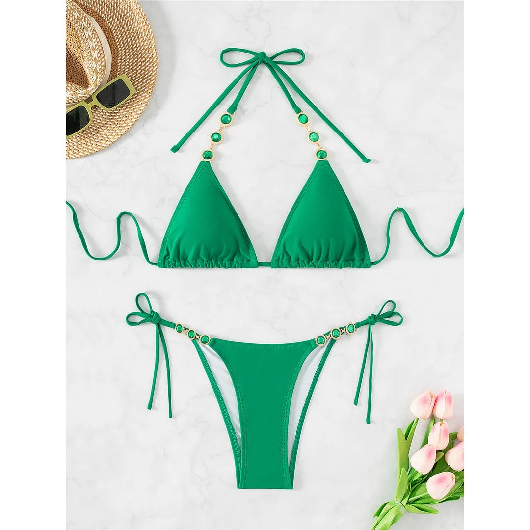 Sally Sexy Halter Diamond Rhinestone Bikini