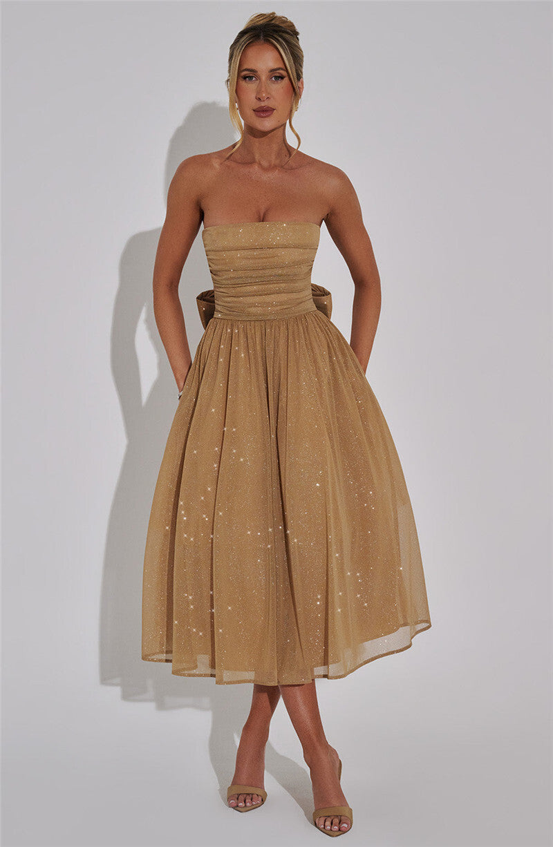Holly Woman Off-shoulder Backless Bow Sexy Maxi Dress