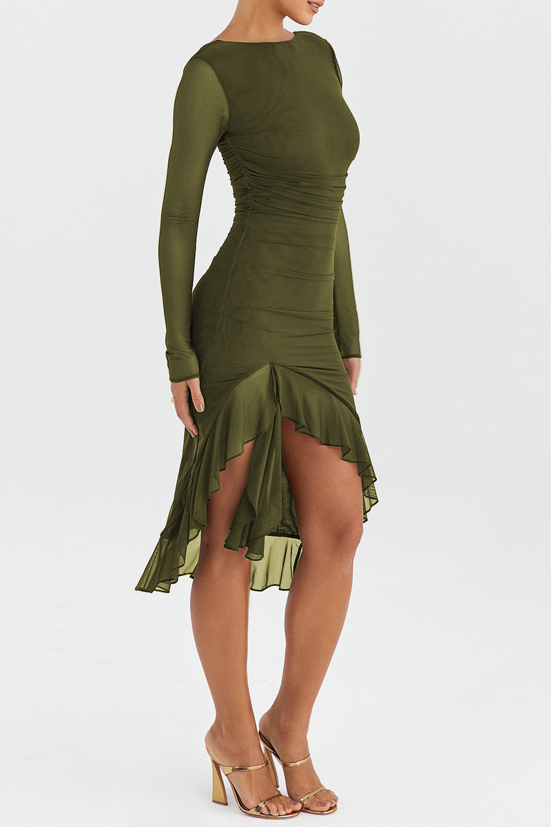 Jamie Ruffle Ruched Midi Dress
