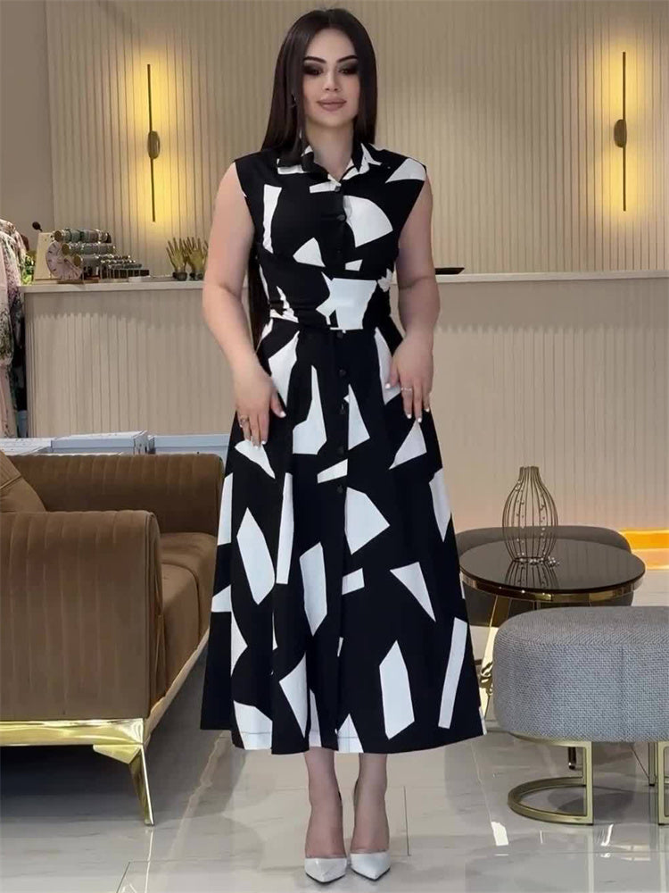 Margie Printed Contrast Elegant Long Dress