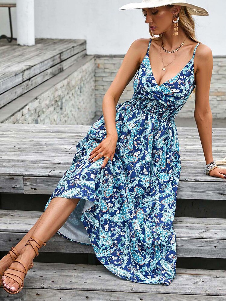 Floral Casual Backless Long Dress