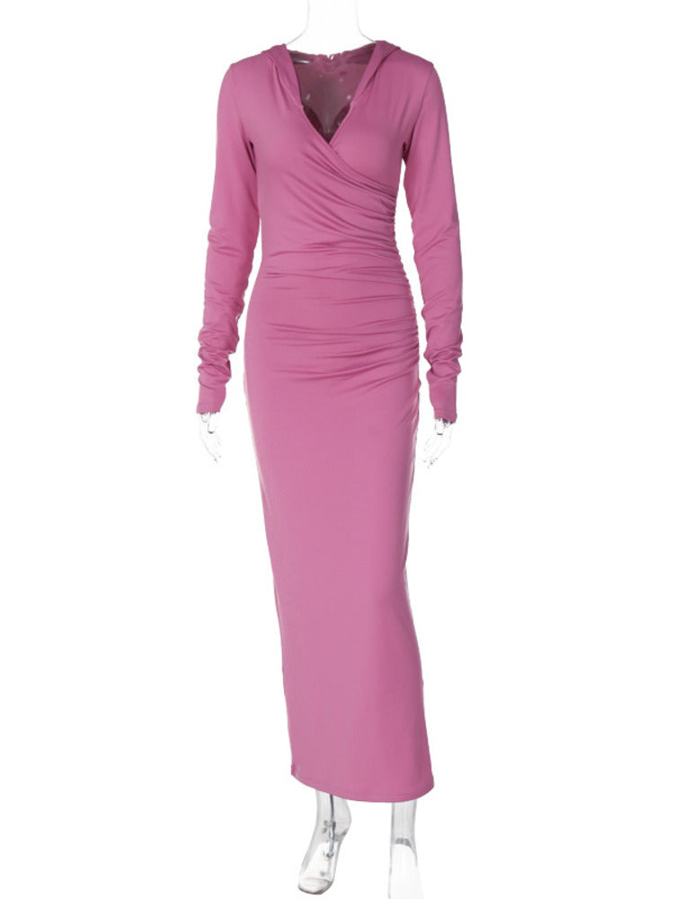 Eva V Neck Hooded Maxi Dress