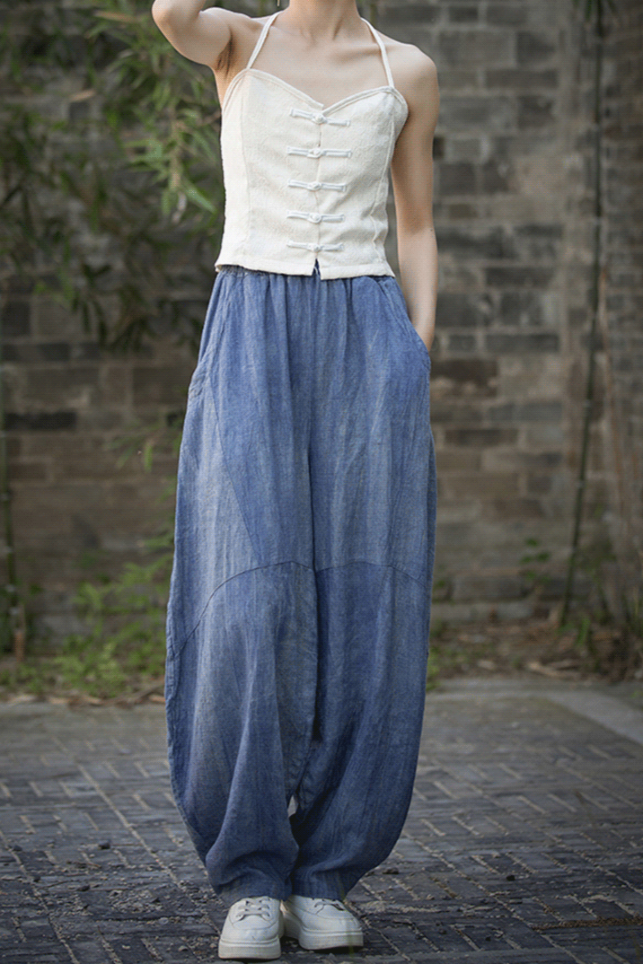 Suzanne Woman Cotton Linen Baggy Cargo Pants