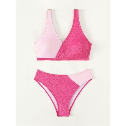 Wendy Splicing Sparkling Glitter Mid Waist Bikini