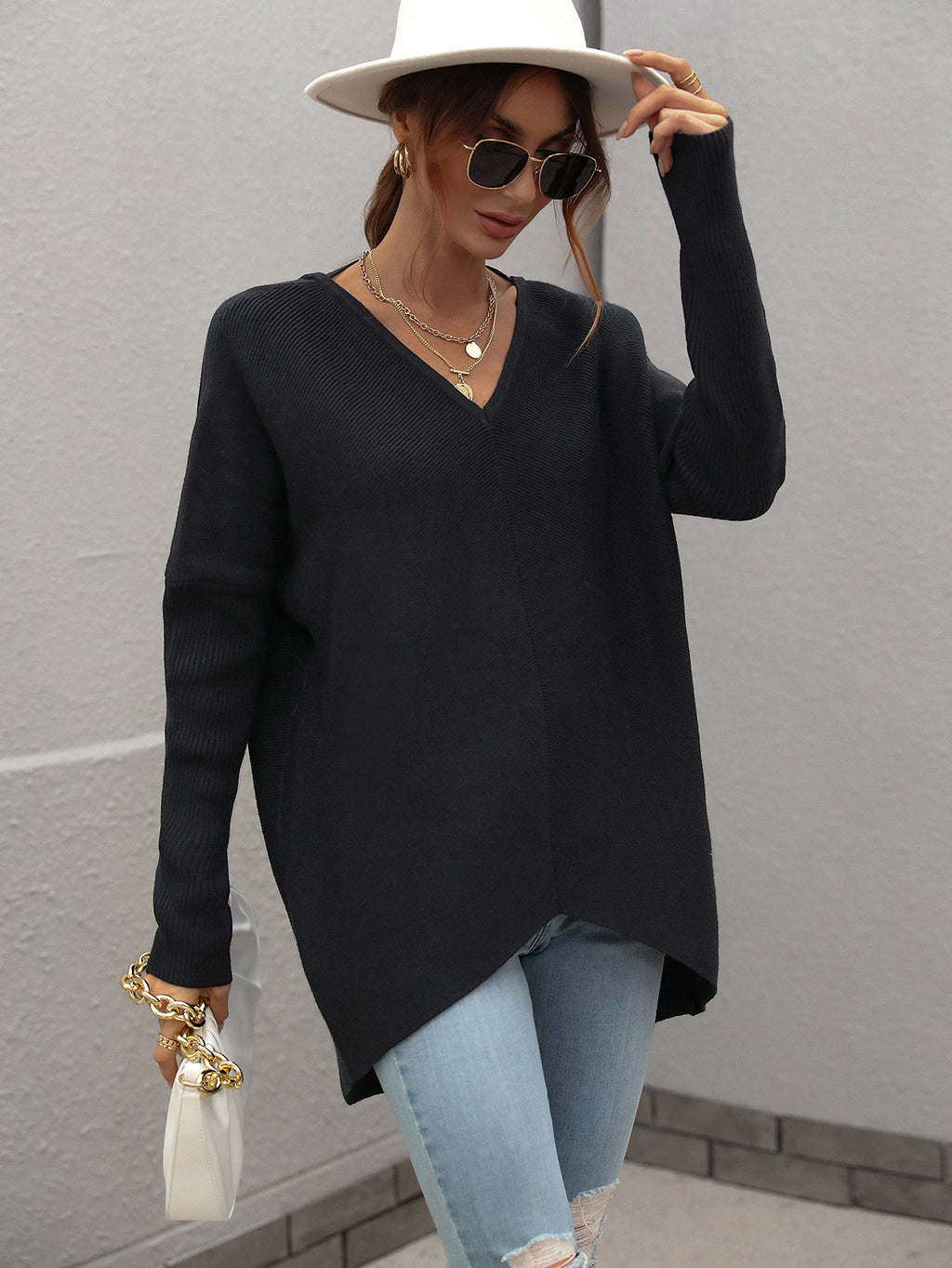 Joanna V-Neck Solid Color Women Sweater